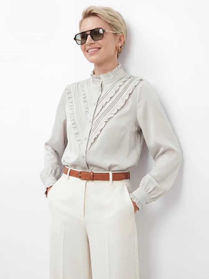 Блузка с рюшами OD-884-6 серо-коричневый