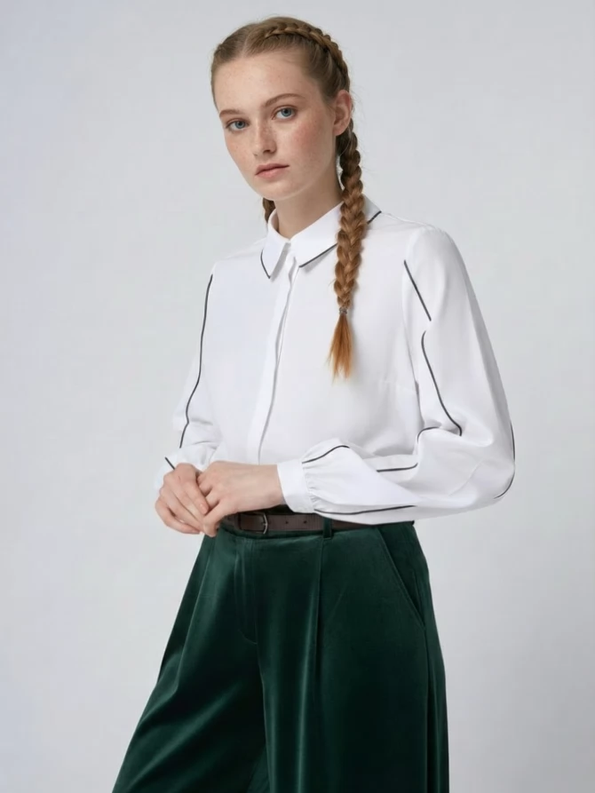 Блузка с контрасной строчкой OD-871-1 белый