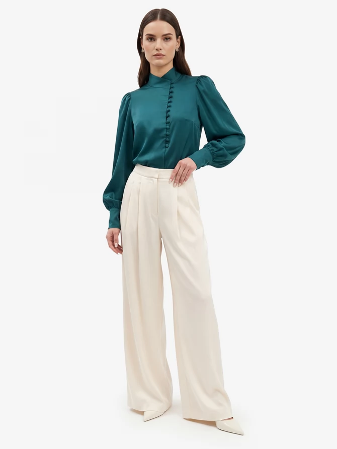 Блуза-косоворотка много пуговиц OD-55O-13 морская волна