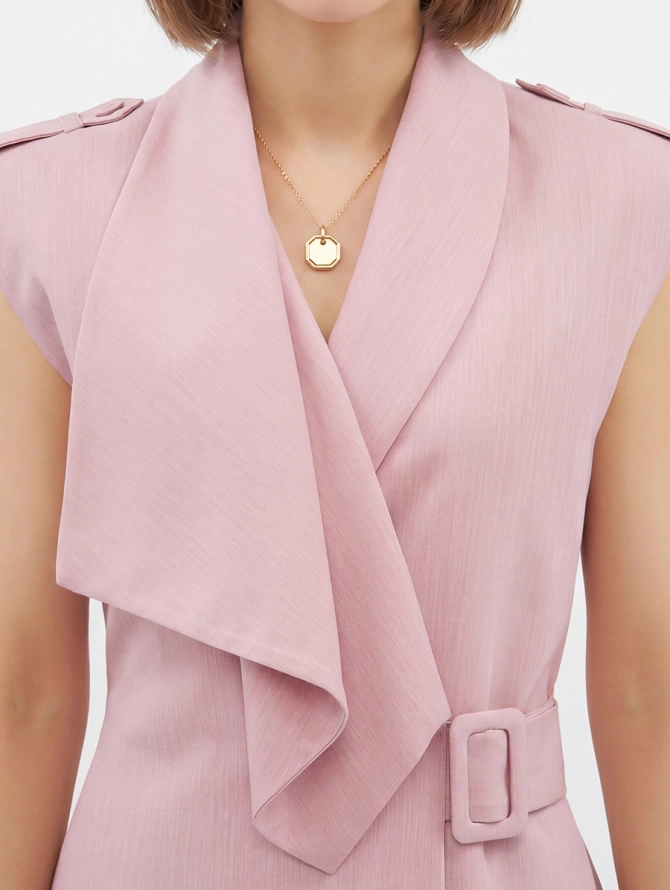 Жилет на запах из костюмной ткани OD-999-2 розовый