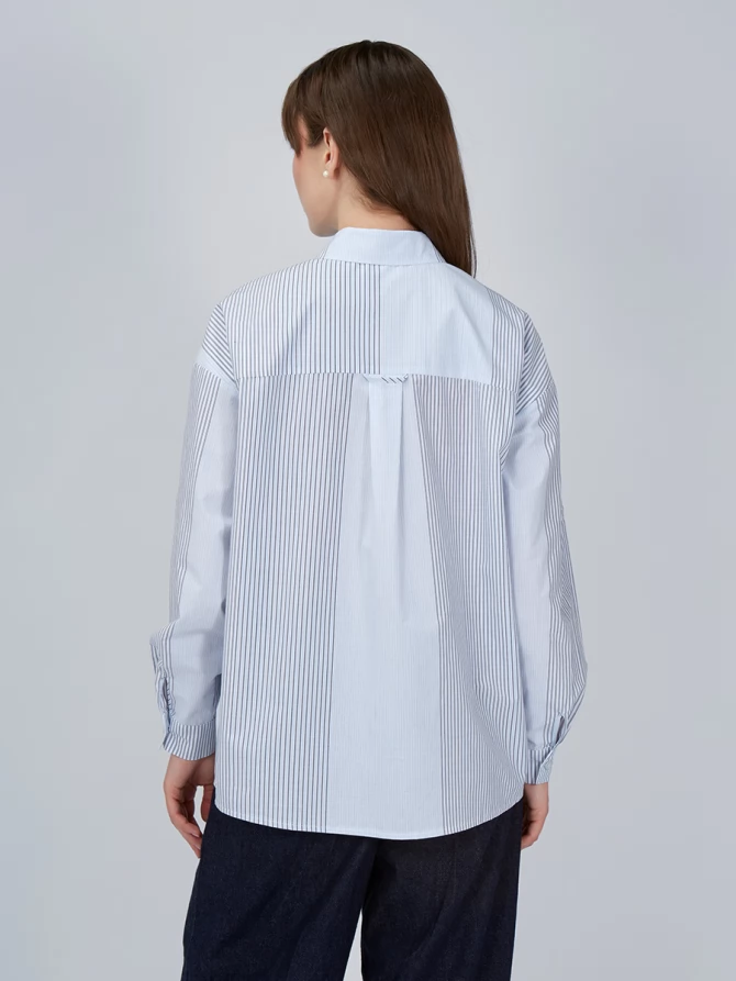 Рубашка полосатая хлопковая серо-голубая