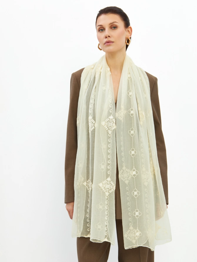 Палантин женский двусторонний с вышивкой DRK-1451-69