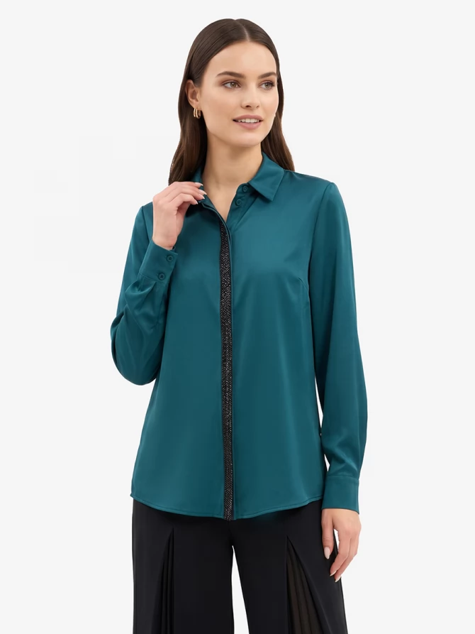 Блуза с широкой бисерной тесьмой OD-1072-2 бутылочный