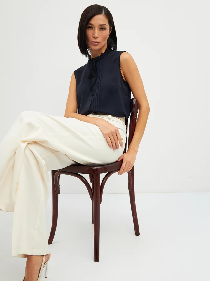 Блузка без рукавов с отделкой из тесьмы OD-973-2 т. синий