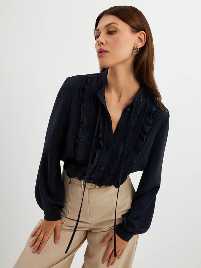 Блузка с рюшами OD-976-2 т.синий