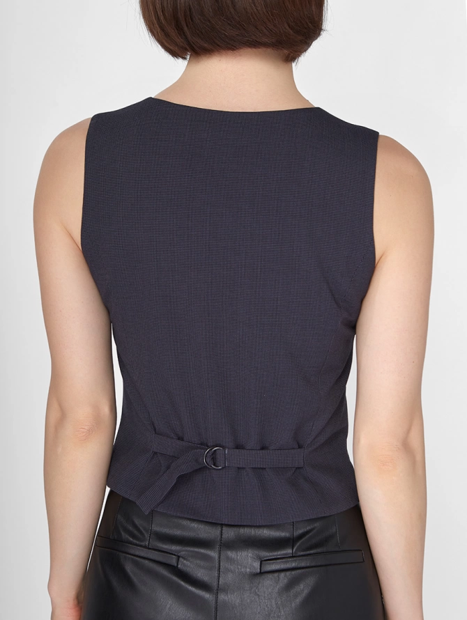 Жилет короткий черно-синий гусиная лапка OD-562-6