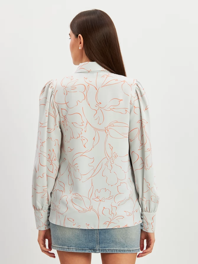 Блузка с принтом OD-639-26 голубая оранжевый цветок