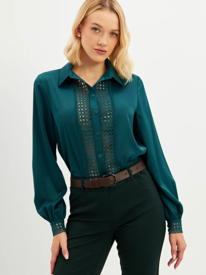 Блузка с кружевом OD-808-3 зеленый