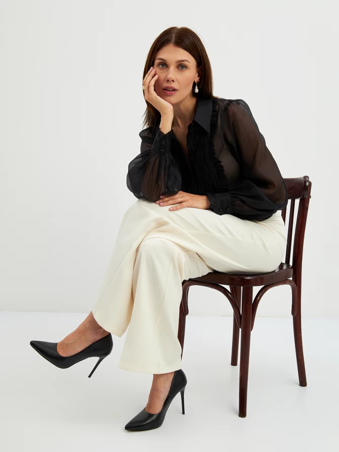 Блузка из органзы со сборкой OD-928-2 черный