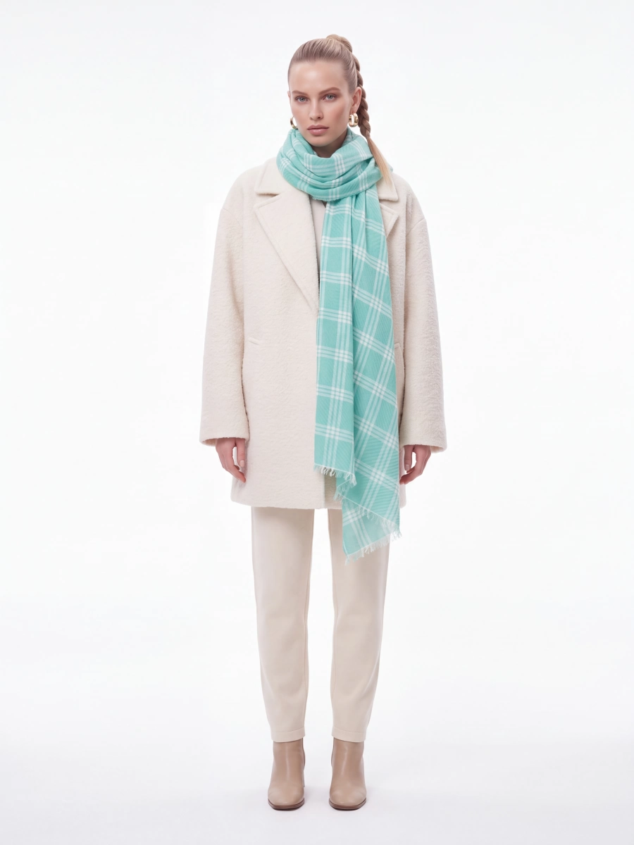 Палантин мятного цвета в клетку 90*180 см