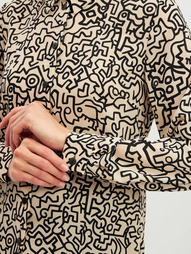 Блузка из шифона OD-887-3 молочный с черным