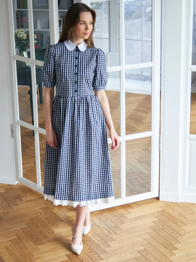 Платье хлопок OD-790-7 ч/б клетка