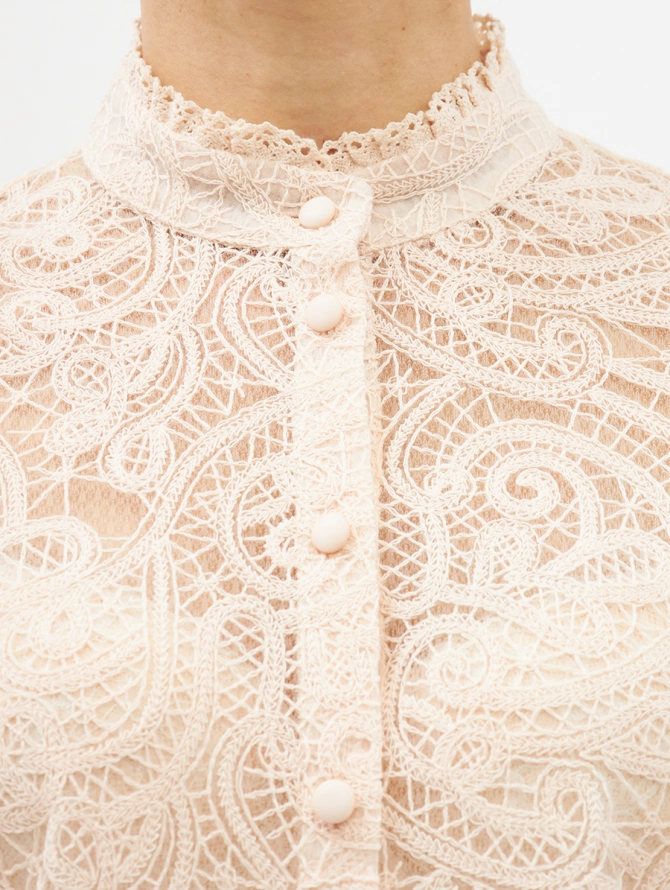 Блузка из кружевной ткани OD-977-3 лосось