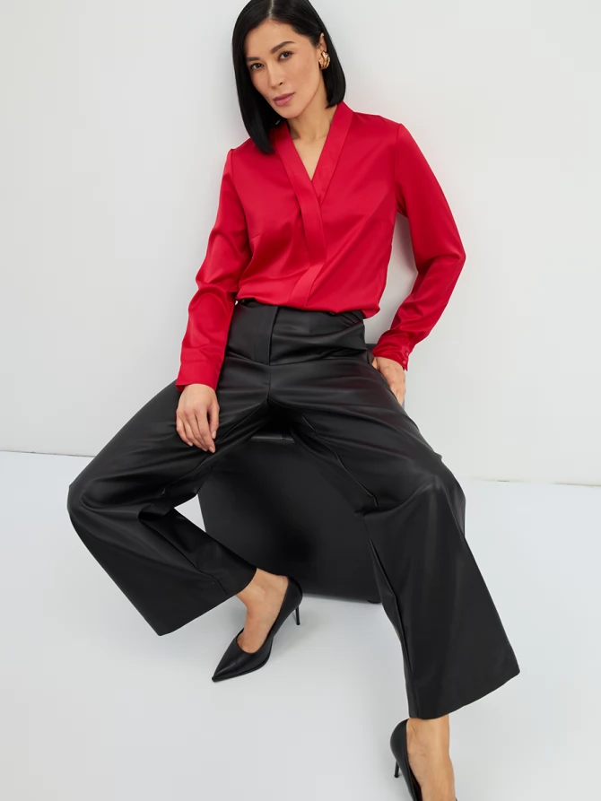 Блузка из сатина с V вырезом OD-8071-4 красный