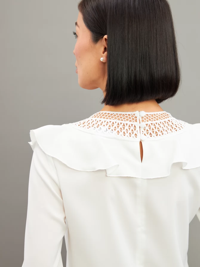 Блузка со вставкой из кружева и рюшей OD-1000-1 белый