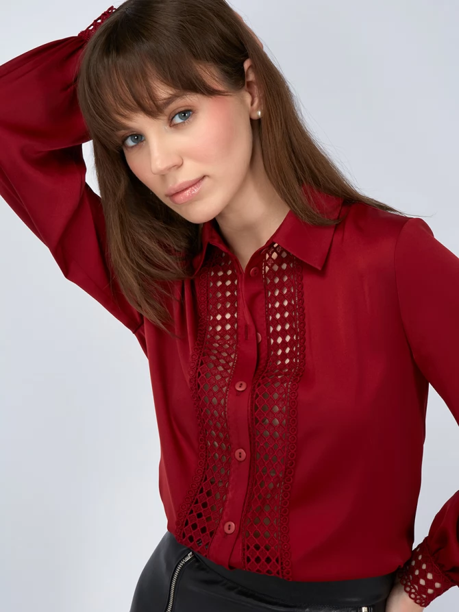 Блузка с кружевом OD-808-2 бордовый