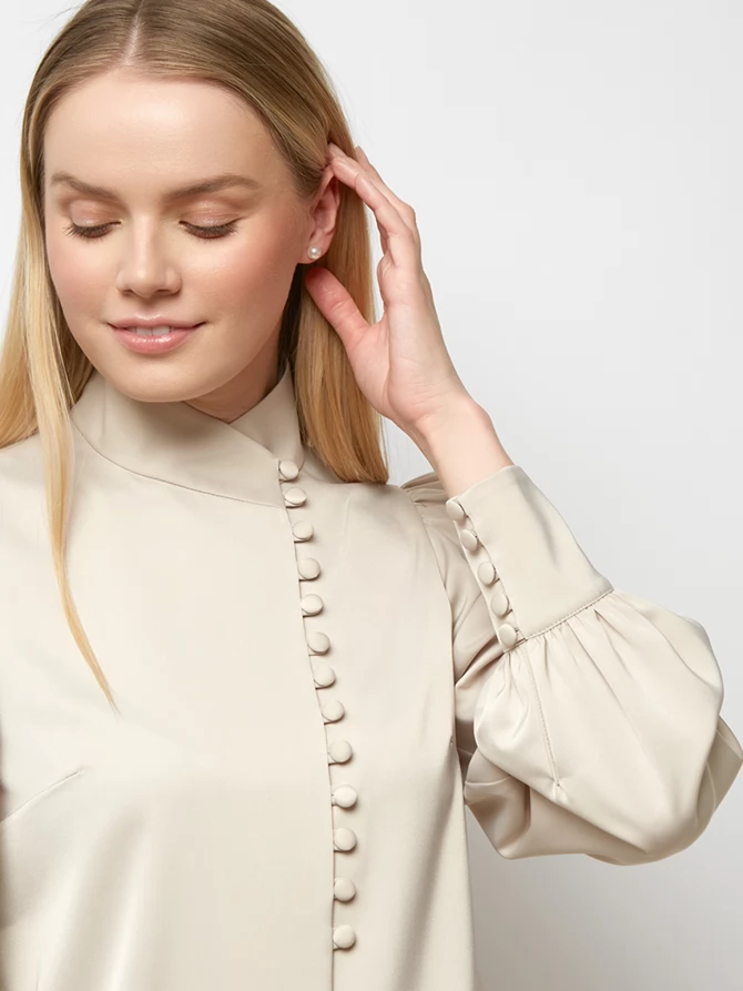 Блуза-косоворотка много пуговиц OD-550-17 светло-коричневый