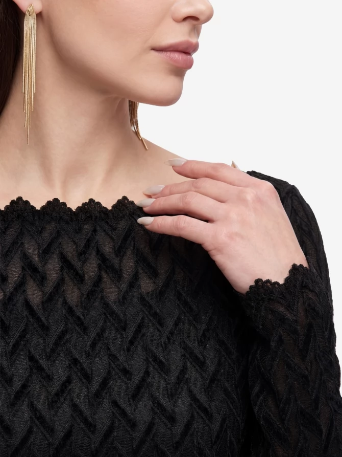 Платье из трикотажного кружева OD-904-3 черный с фестонами