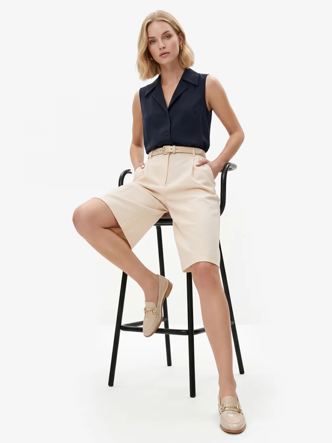 Бермуды из костюмной ткани OD-1037-1 молочный