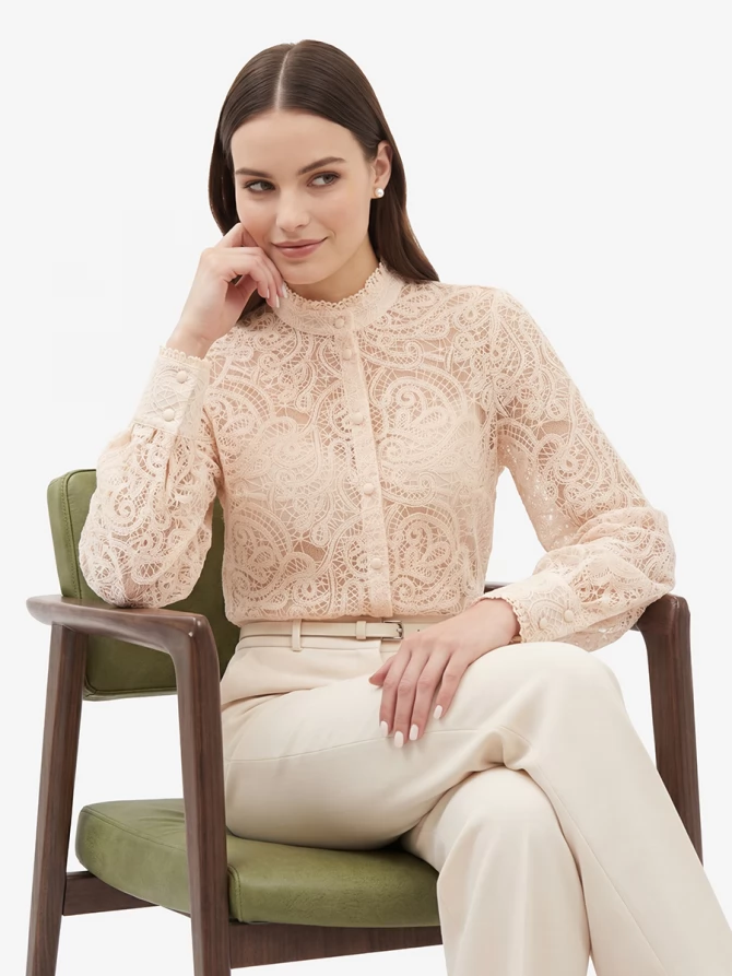 Блузка из кружевной ткани OD-977-3 лосось