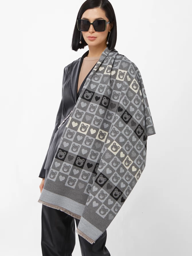 Палантин женский с принтом "Мишки и сердца", двусторонний