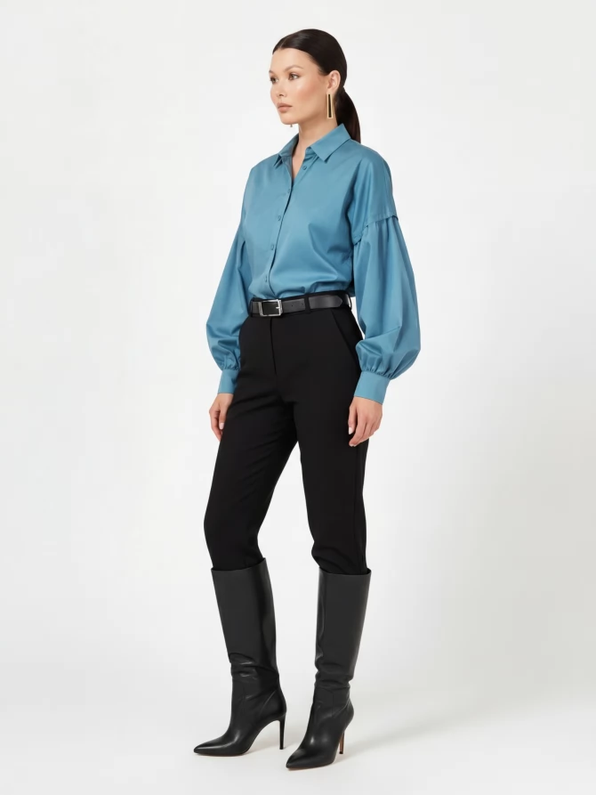 Рубашка с пышным рукавом OD-879-1 голубой