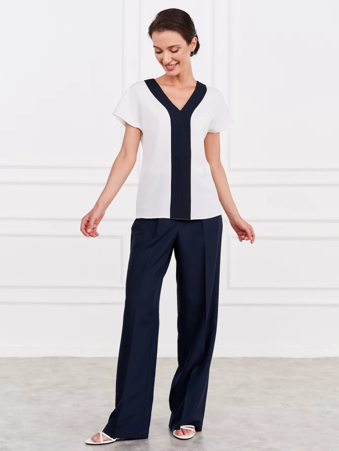 Блузка с контрастной отделкой OD-859-1 белый+синий