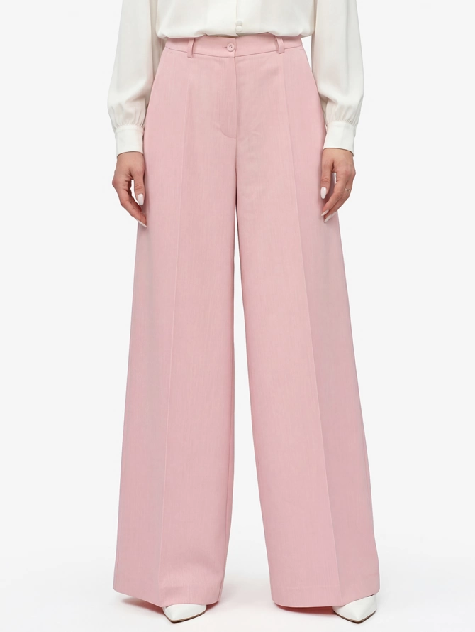 Брюки-палаццо из костюмной ткани, розовые