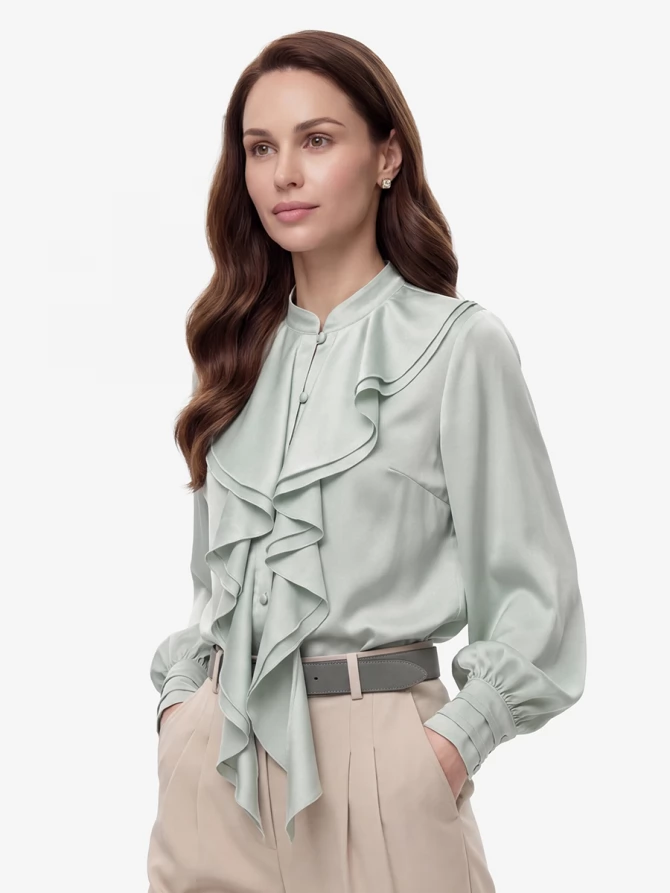 Блузка с отлетными рюшами OD-914-7 полынь