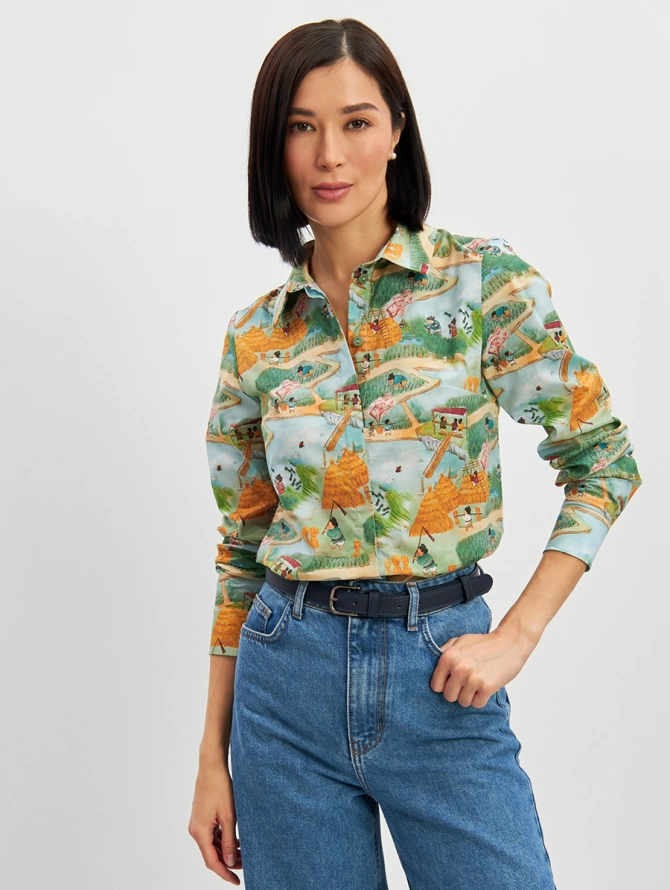 Блузка классическая с принтом 'Китайские дети'