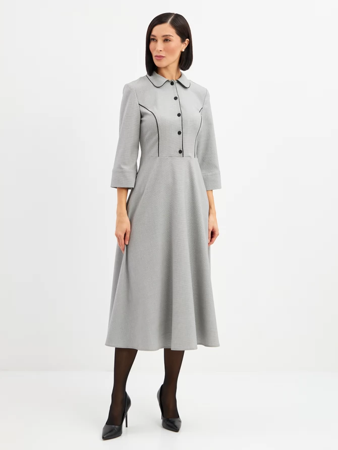 Платье с кантом OD-890-1 ч/белая мелкая клетка