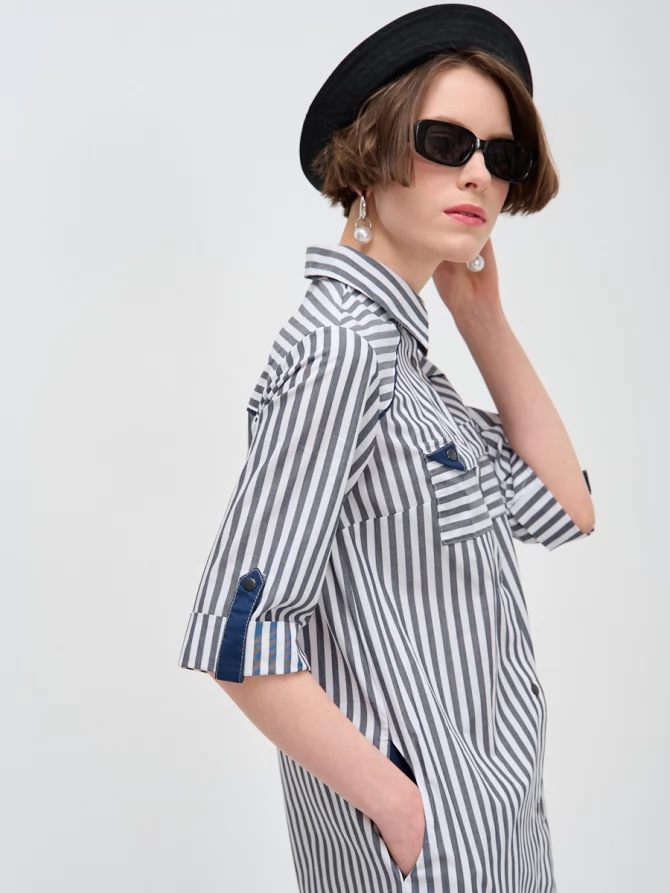 Платье-рубашка прямого силуэта с контрастными вставками