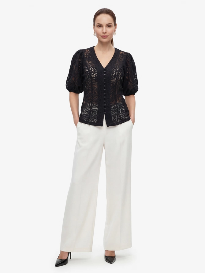 Блузка из кружева с коротким рукавом OD-1038-2 черный