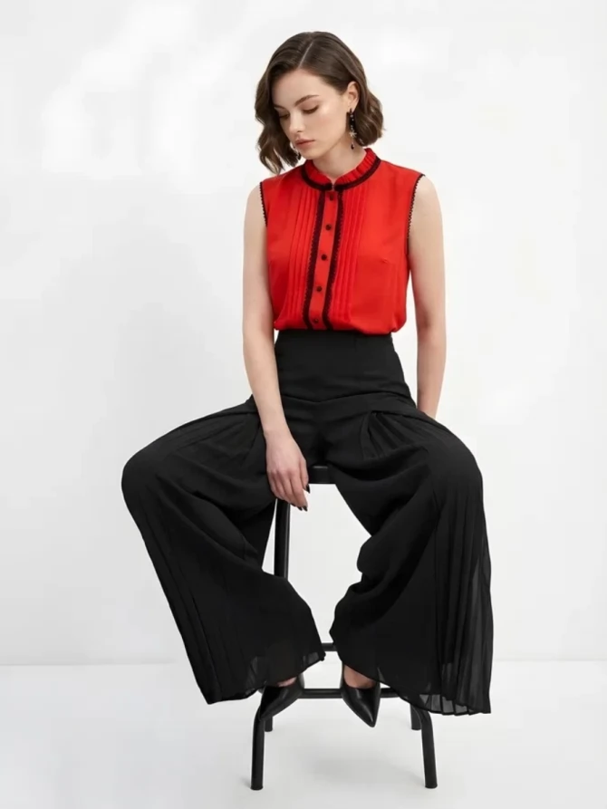 Блузка без рукавов с отделкой из тесьмы OD-973-3 красный