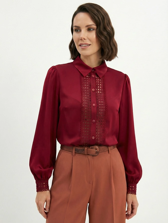 Блузка с кружевом OD-808-2 бордовый