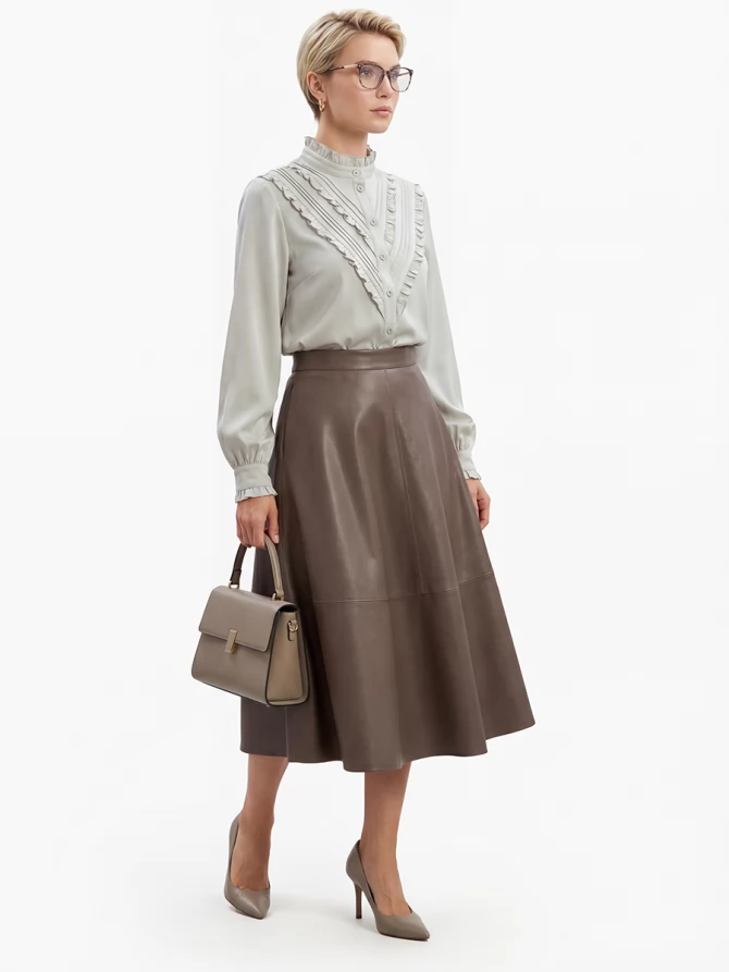 Блузка с рюшами OD-884-6 серо-коричневый