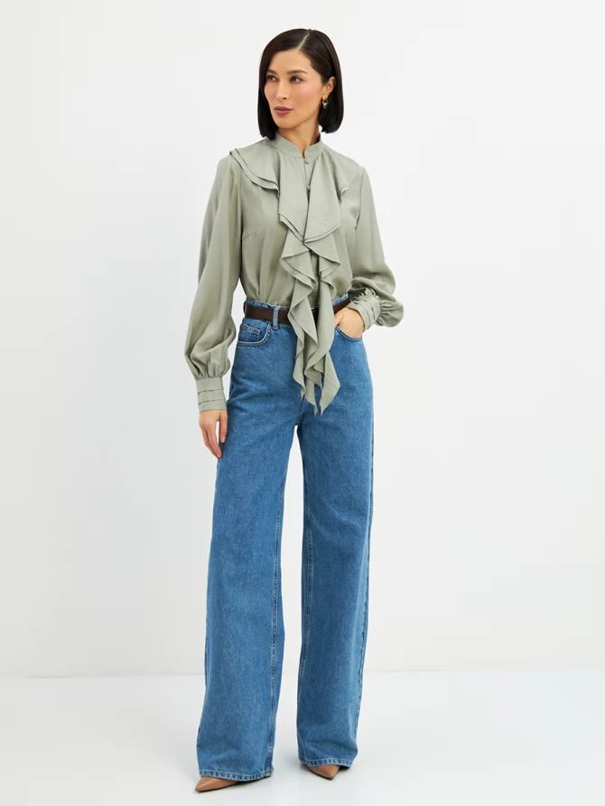 Блузкас отлетными рюшами OD-914-3 полынь