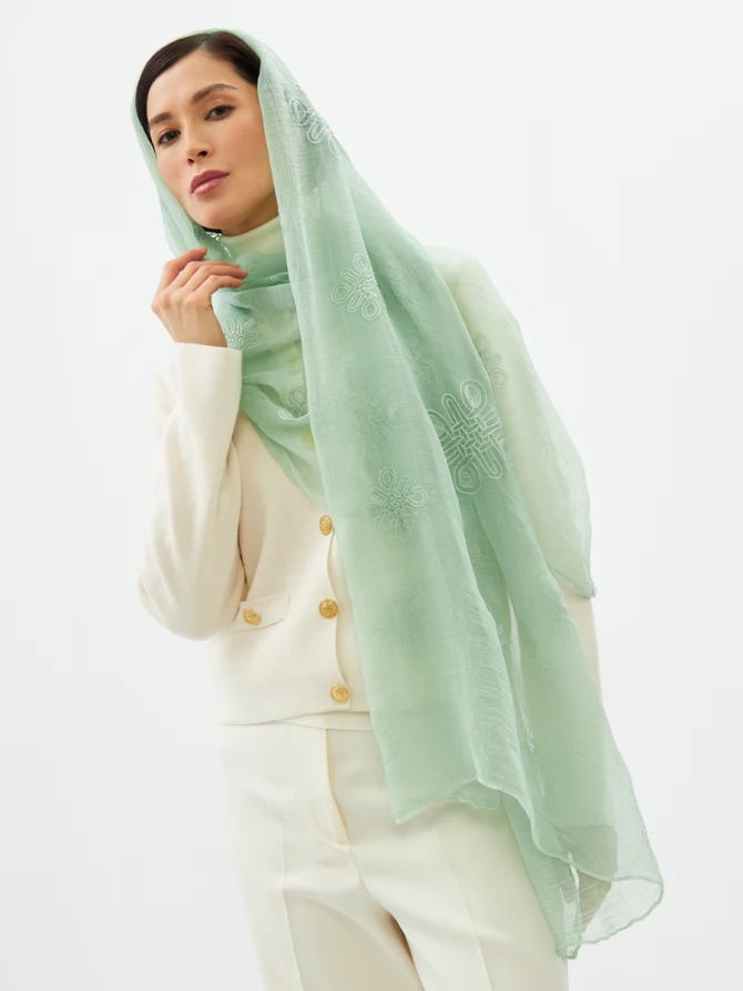 Палантин женский двусторонний с вышивкой Арт-деко