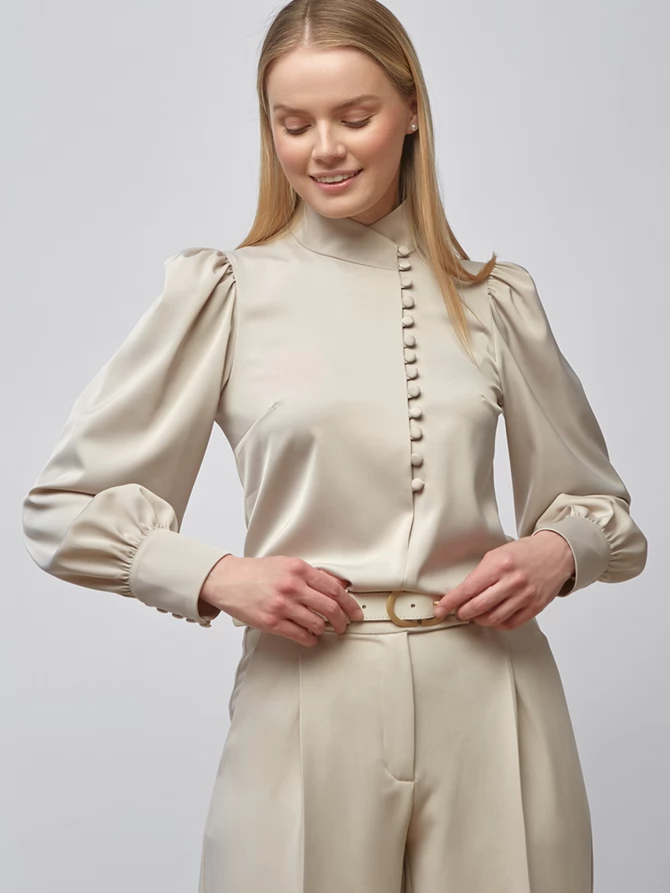 Блуза-косоворотка много пуговиц OD-550-17 светло-коричневый