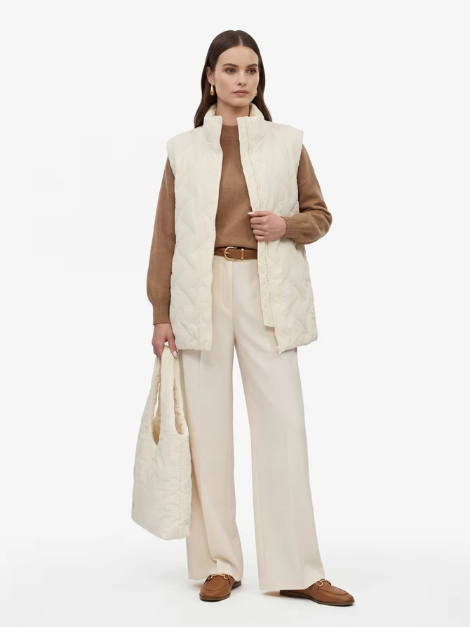 Жилет стеганый на молнии OD-1049-1 бежевый