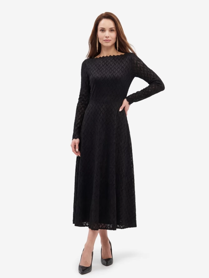 Платье из трикотажного кружева OD-904-3 черный с фестонами