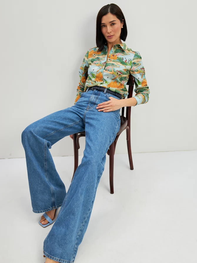 Блузка классик с контраст.стойкой OD-737-16 китайские дети