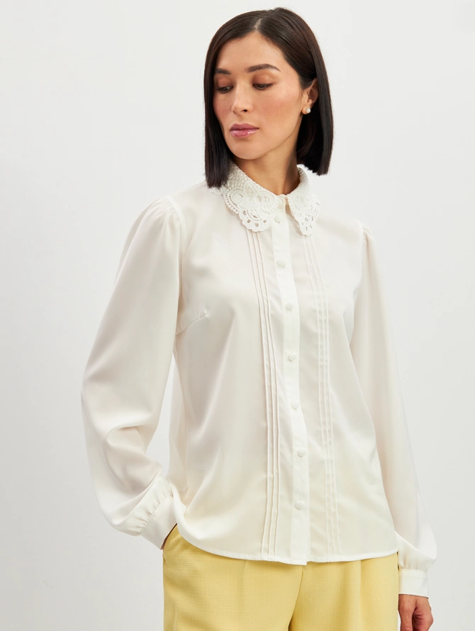 Блузка с воротником из кружева и защипами OD-913-1 белый