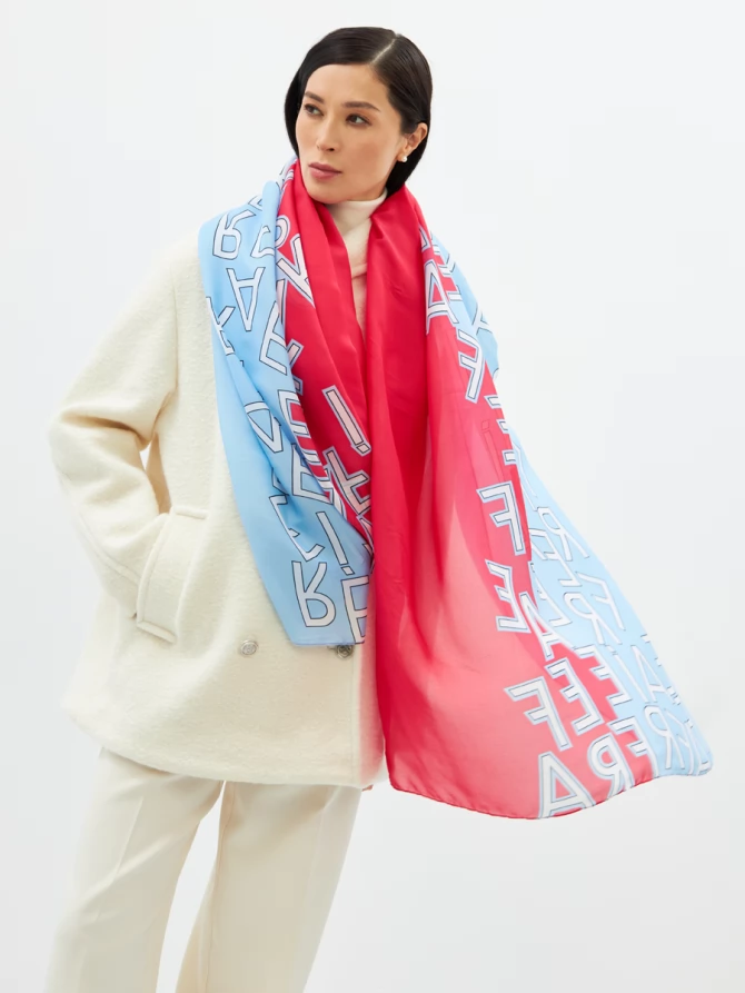 Палантин женский двусторонний арт-деко с атласной текстурой D2-1352-2