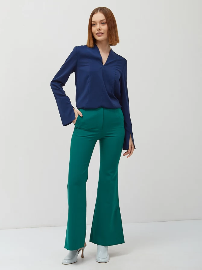 Блузка из шифона с разрезами OD-806-2 т. синий