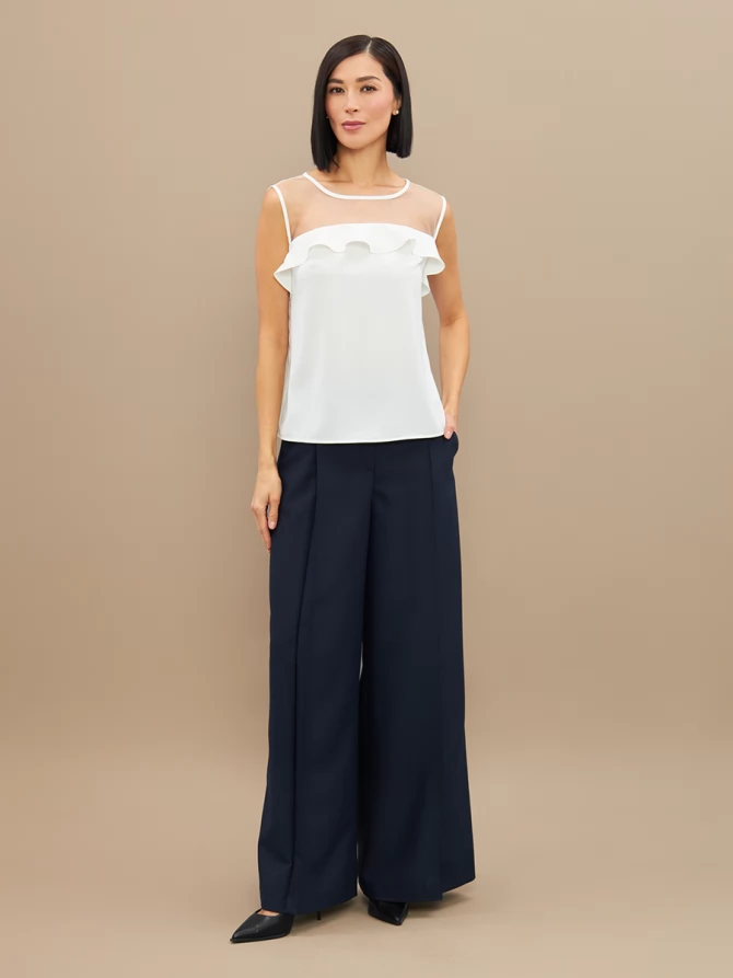 Блузка без рукавов с сеткой и воланом OD-992-1 белый