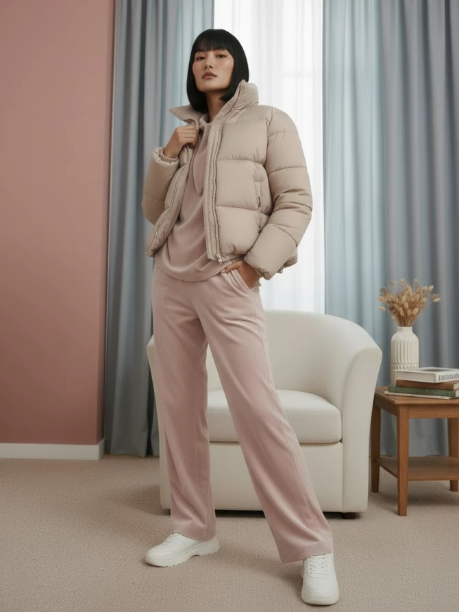 Костюм из велюра со съемным капюшоном и резинкой в комплекте OD-1009-1 розовый