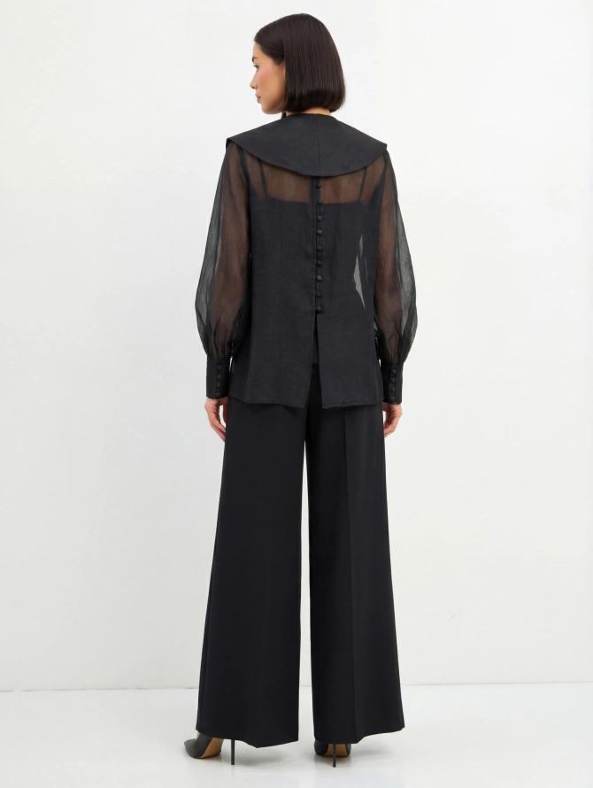 Блузка из органзы со съемным воротником OD-930-3 черный