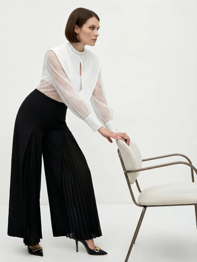 Блузка из органзы со съемным воротником OD-930-1 синий