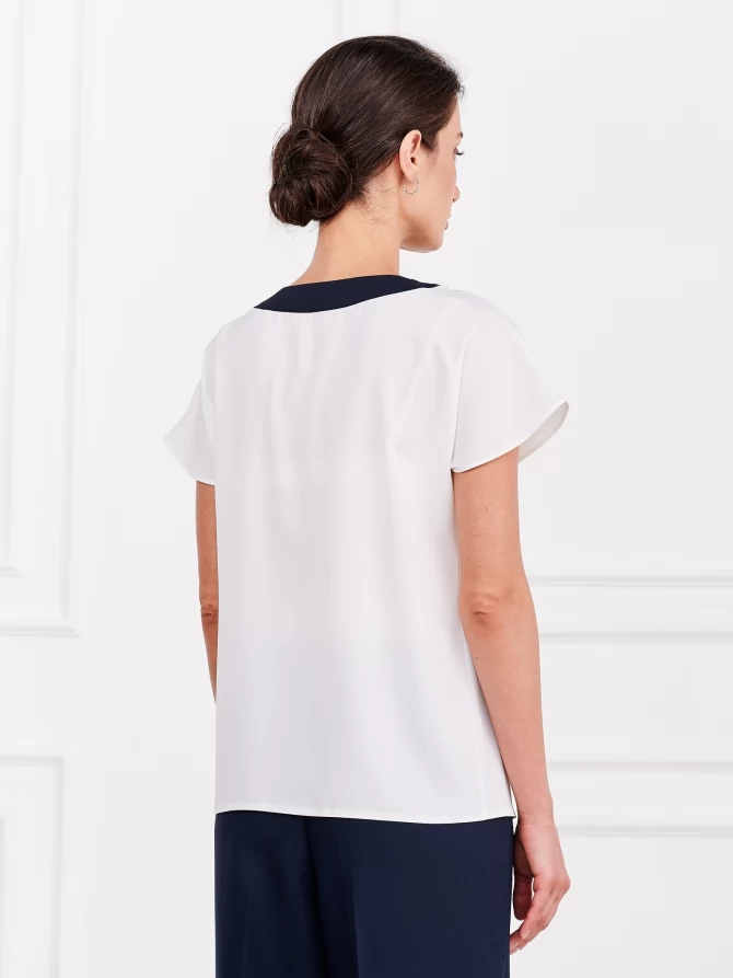 Блузка с контрастной отделкой OD-859-1 белый+синий